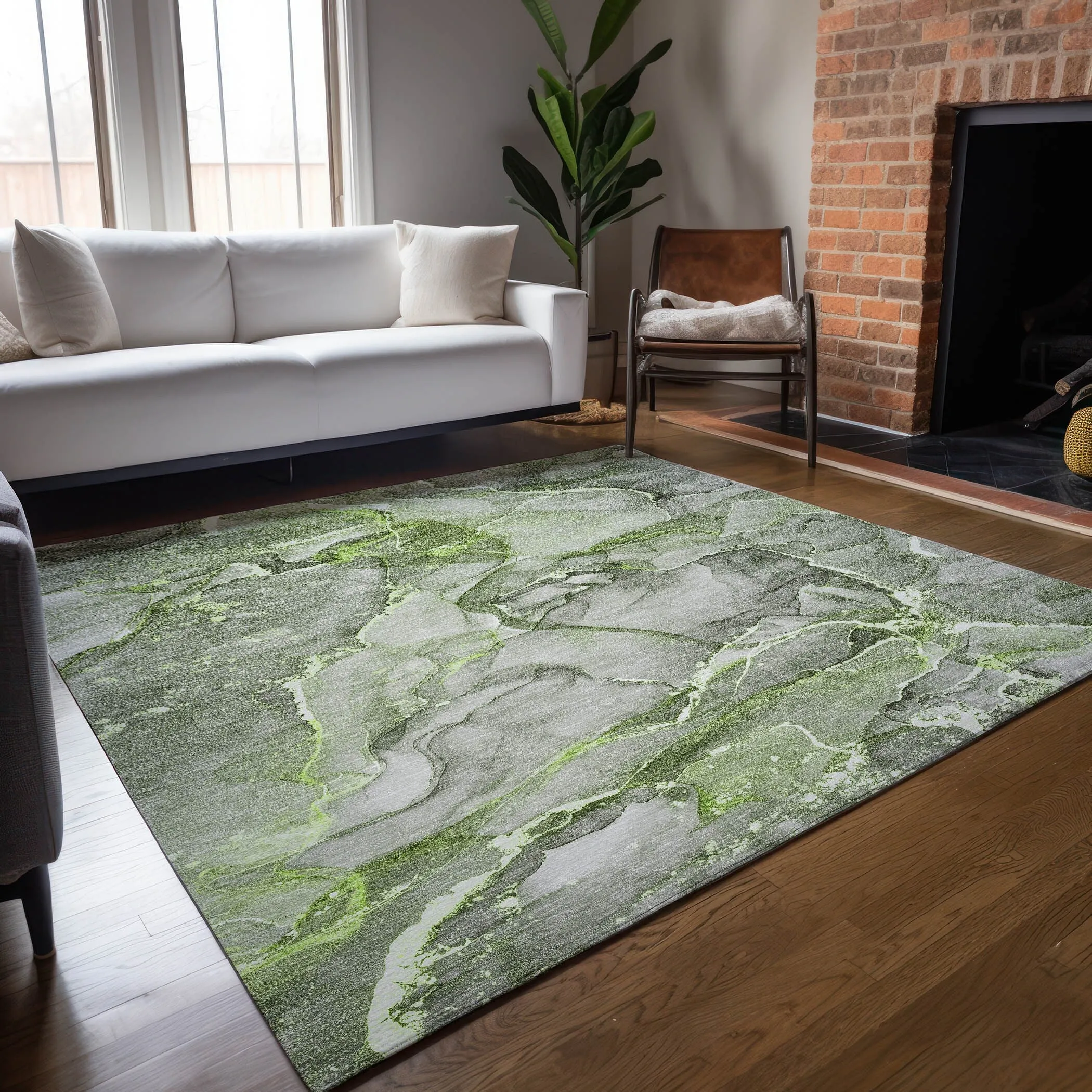Machine Washable Indoor/ Outdoor Abstract Chantille Rug