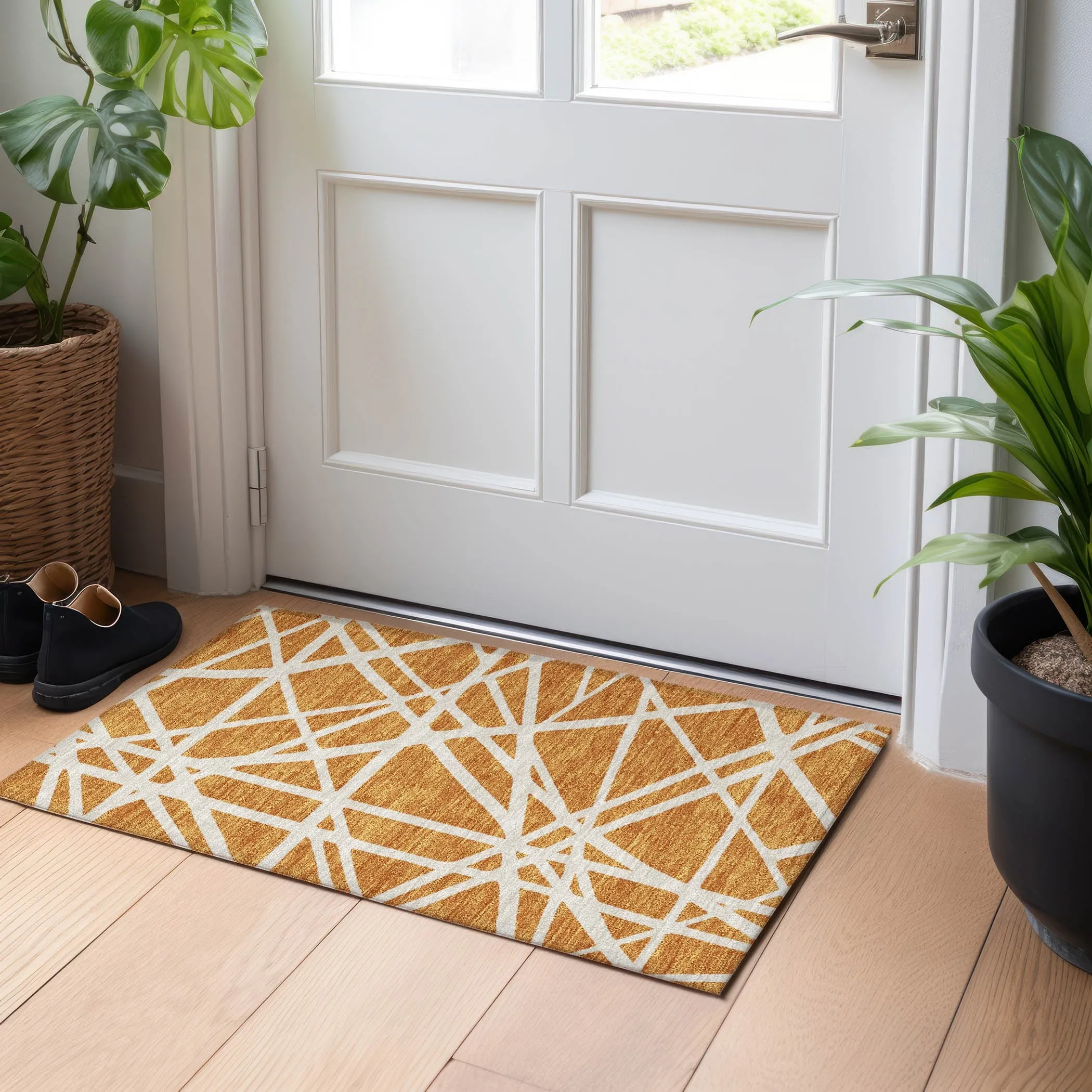 Machine Washable Indoor/ Outdoor Abstract Contemporary Chantille Rug
