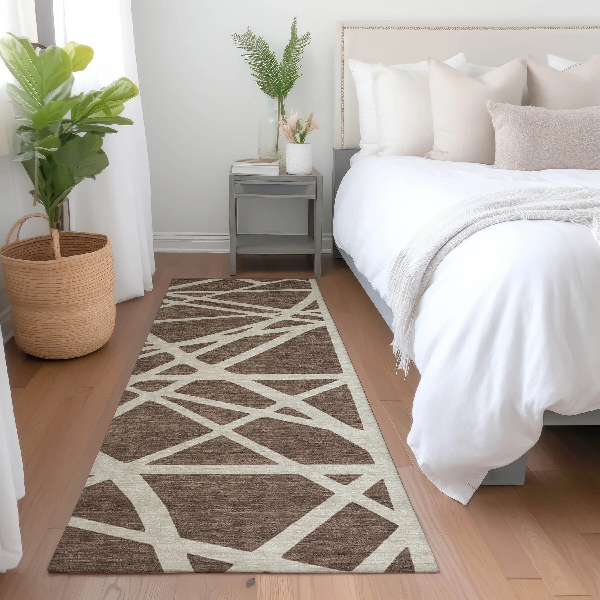 Machine Washable Indoor/ Outdoor Abstract Contemporary Chantille Rug