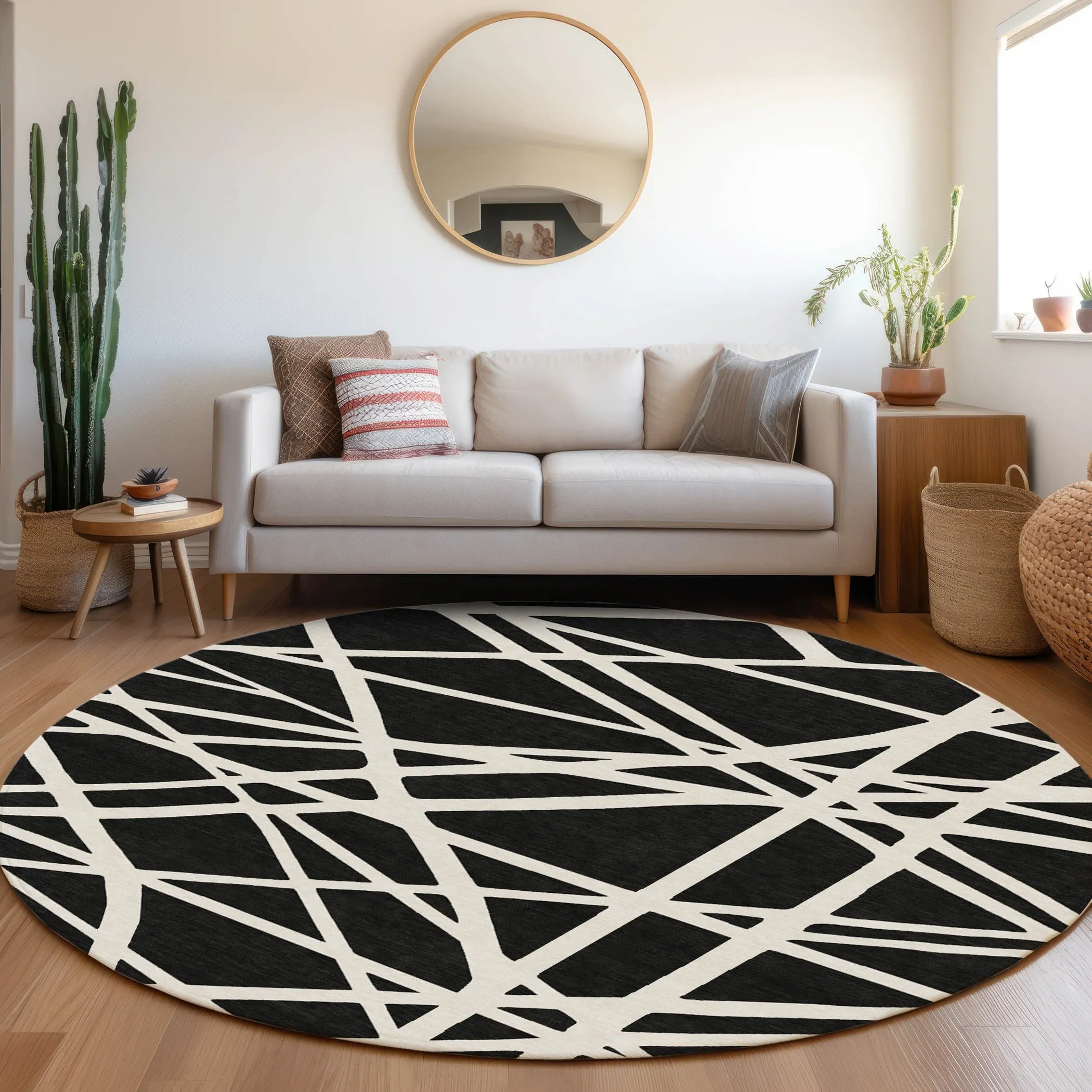Machine Washable Indoor/ Outdoor Abstract Contemporary Chantille Rug