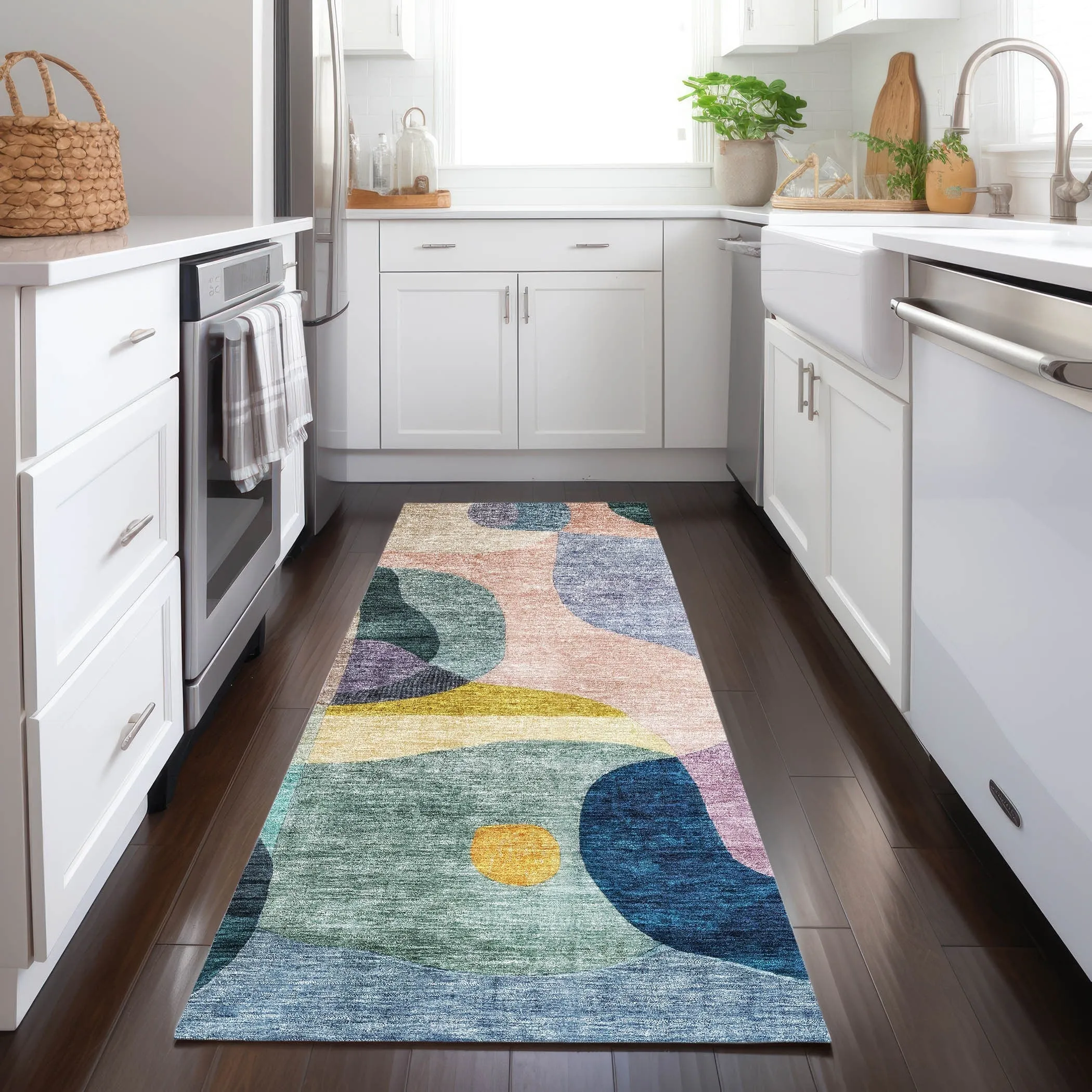 Machine Washable Indoor/ Outdoor Abstract Contemporary Chantille Rug