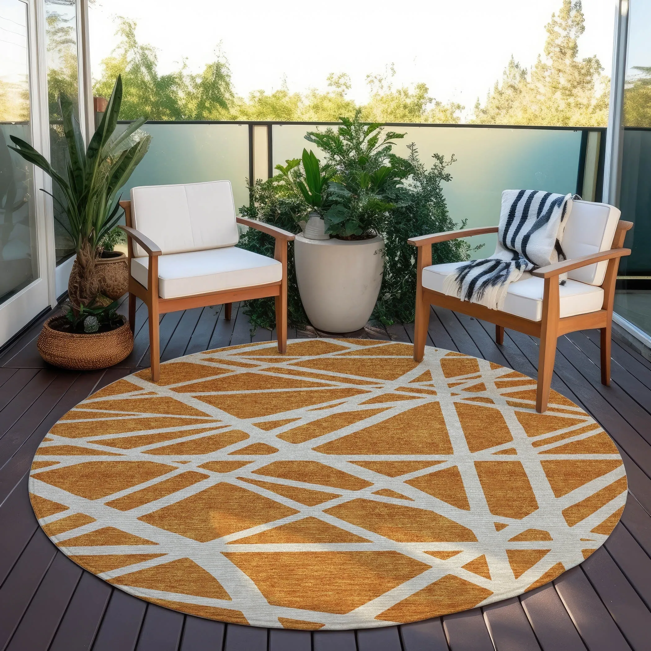 Machine Washable Indoor/ Outdoor Abstract Contemporary Chantille Rug