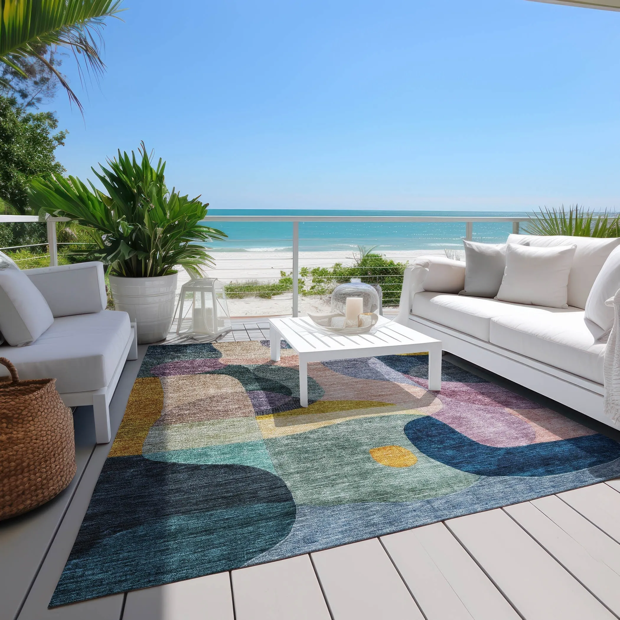 Machine Washable Indoor/ Outdoor Abstract Contemporary Chantille Rug