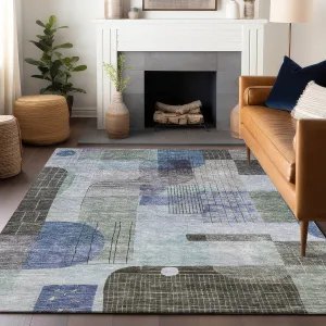 Machine Washable Indoor/ Outdoor Abstract Contemporary Chantille Rug
