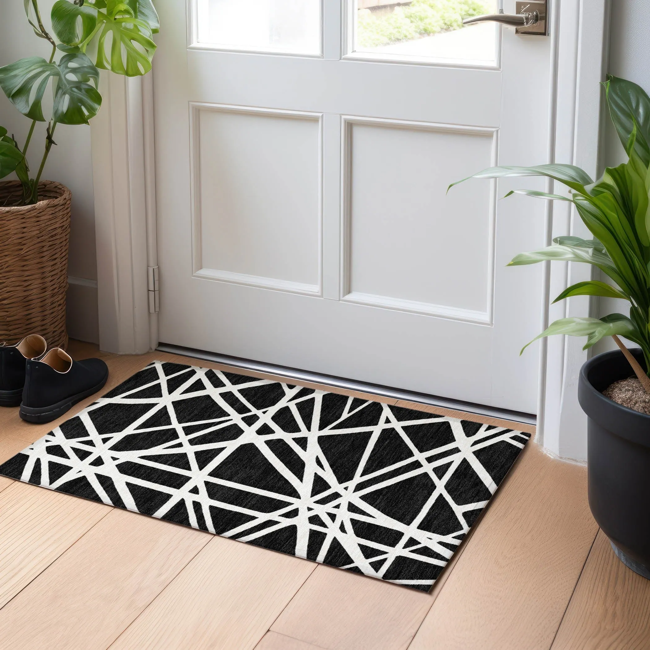 Machine Washable Indoor/ Outdoor Abstract Contemporary Chantille Rug