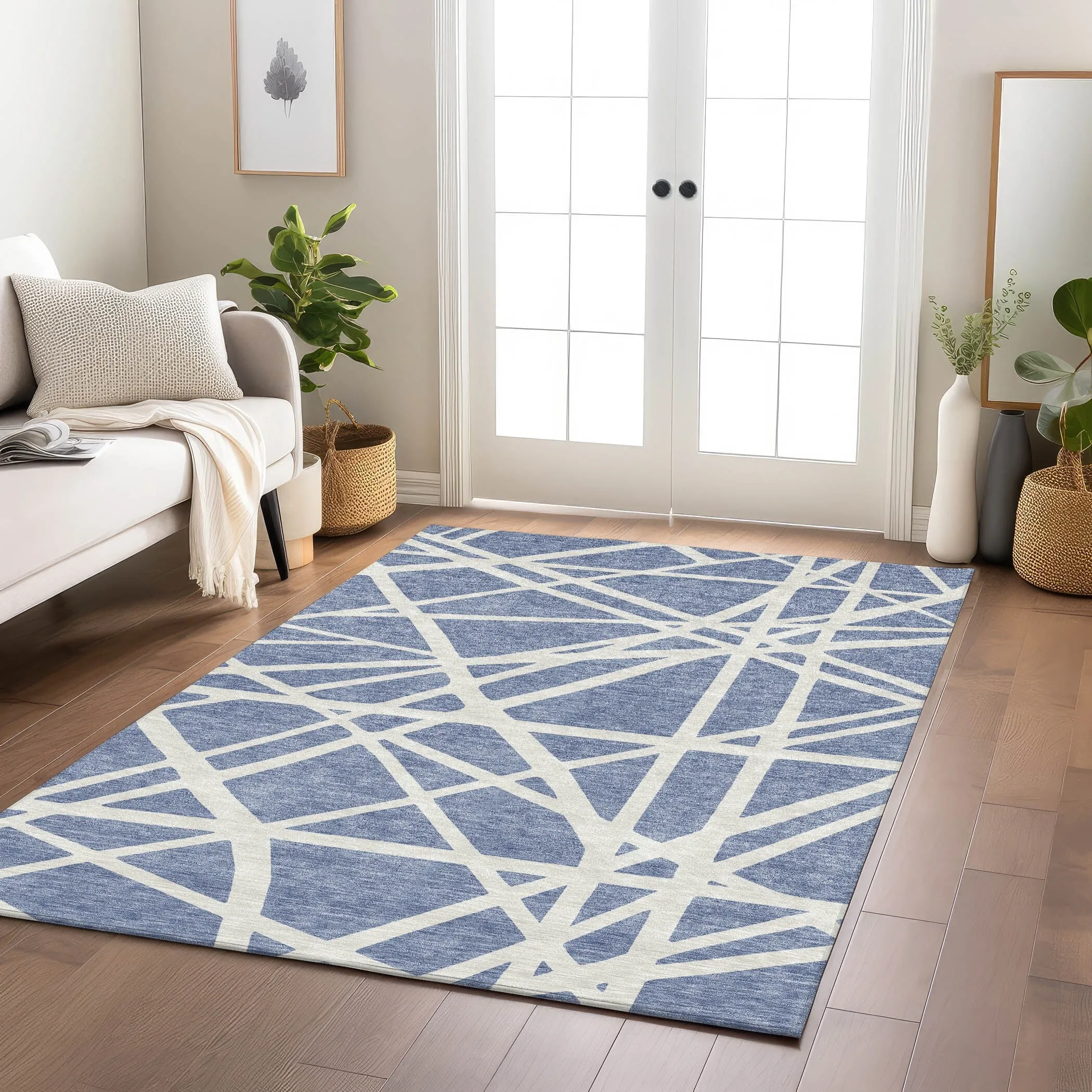Machine Washable Indoor/ Outdoor Abstract Contemporary Chantille Rug
