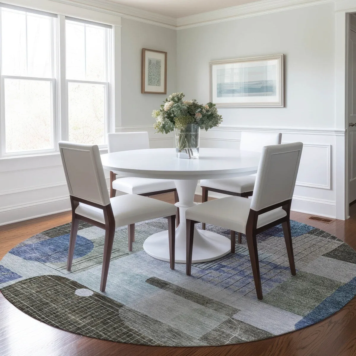 Machine Washable Indoor/ Outdoor Abstract Contemporary Chantille Rug