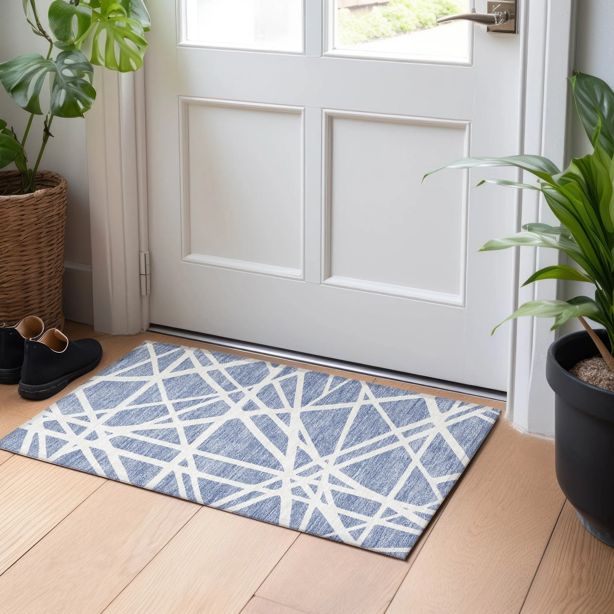 Machine Washable Indoor/ Outdoor Abstract Contemporary Chantille Rug