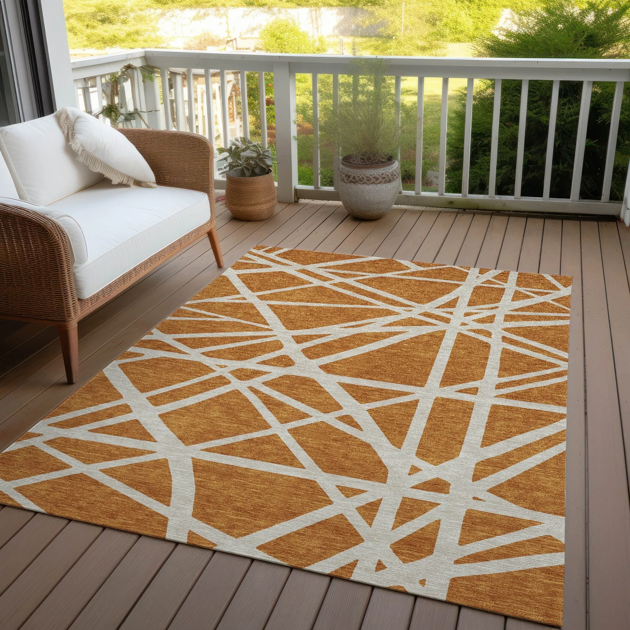 Machine Washable Indoor/ Outdoor Abstract Contemporary Chantille Rug