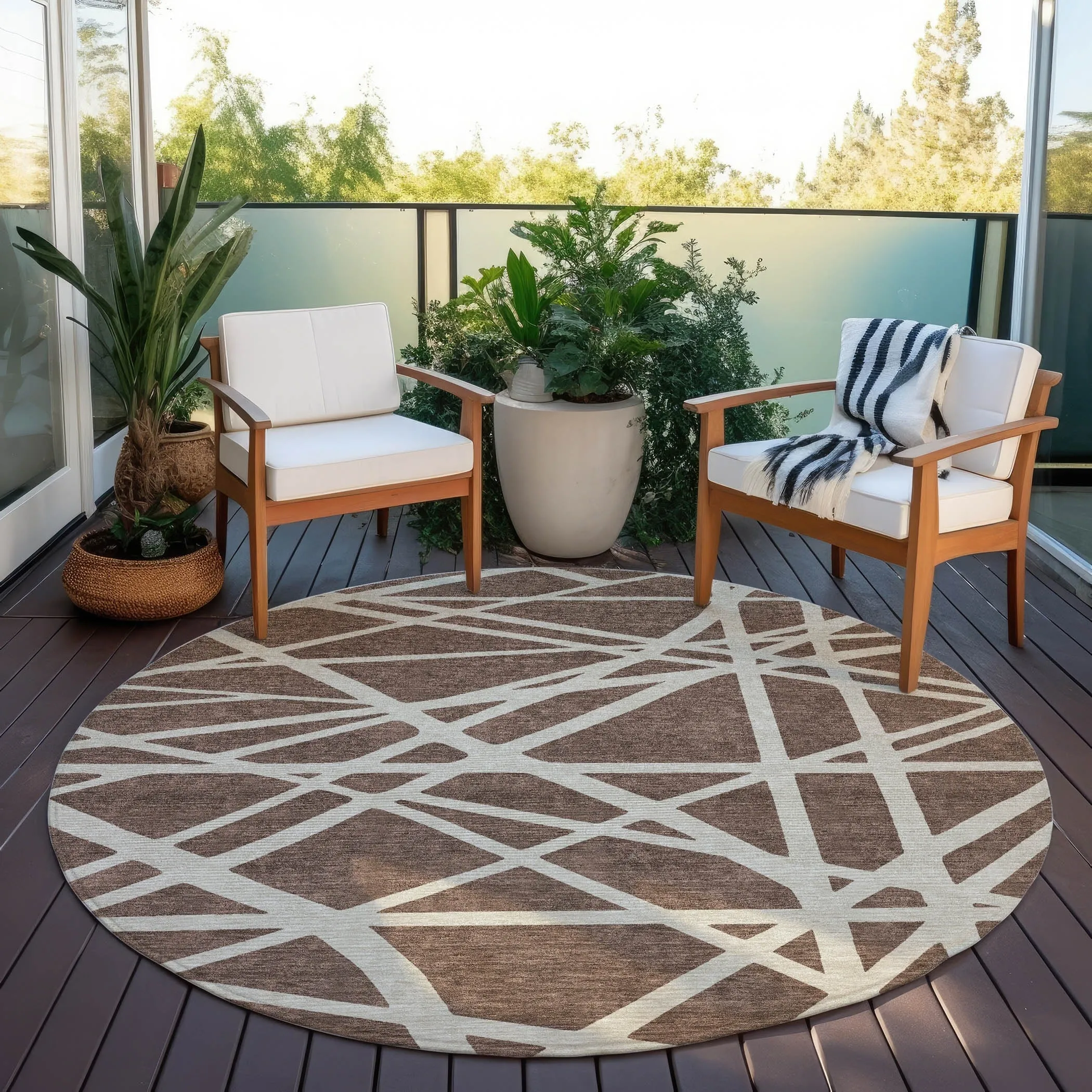 Machine Washable Indoor/ Outdoor Abstract Contemporary Chantille Rug