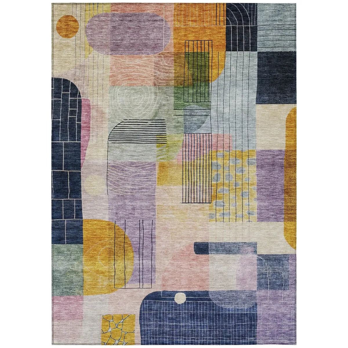 Machine Washable Indoor/ Outdoor Abstract Contemporary Chantille Rug