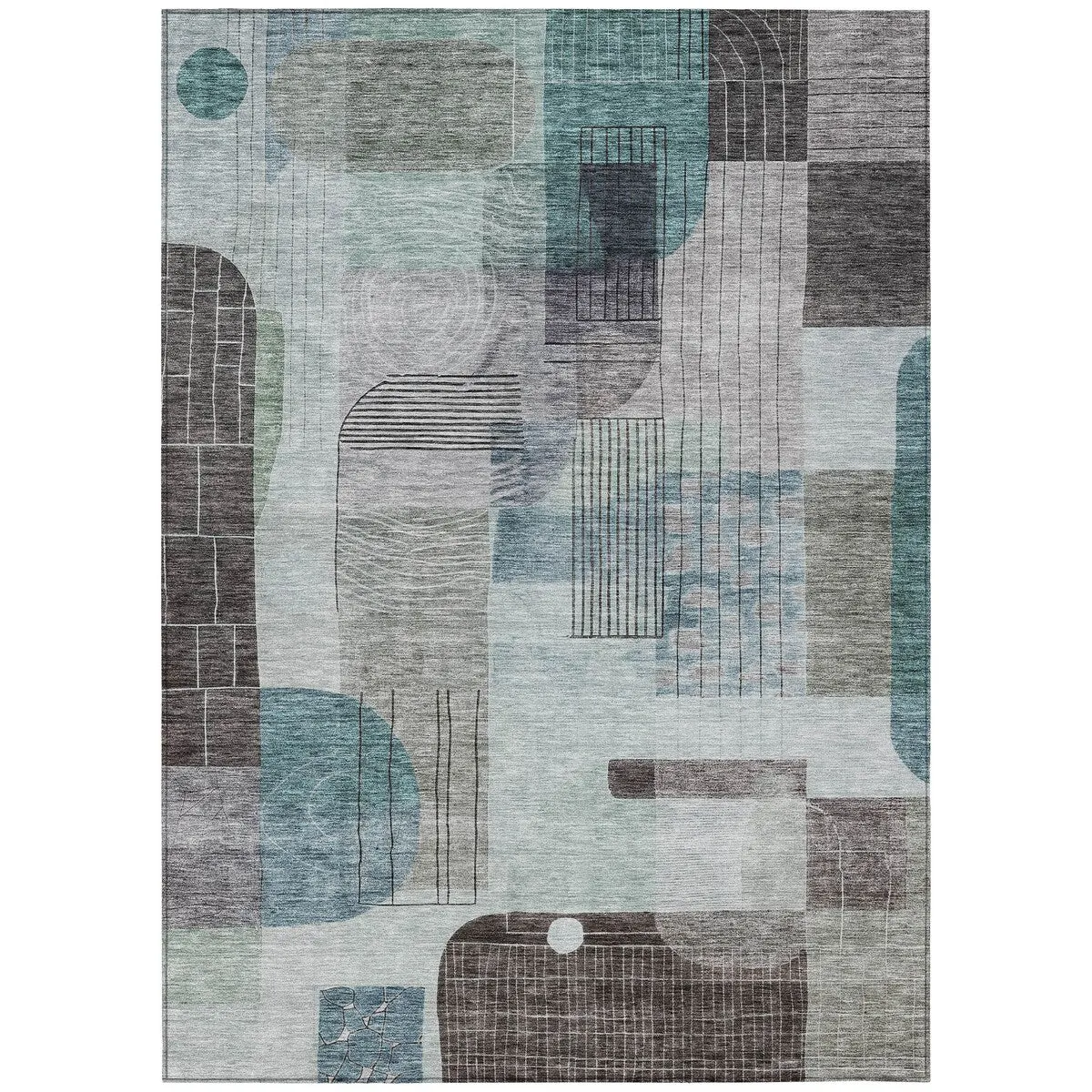 Machine Washable Indoor/ Outdoor Abstract Contemporary Chantille Rug