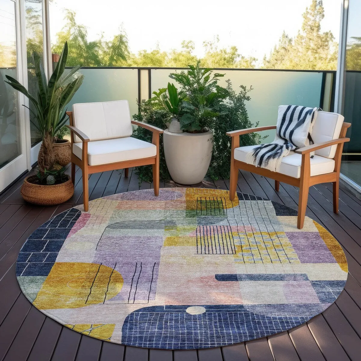 Machine Washable Indoor/ Outdoor Abstract Contemporary Chantille Rug