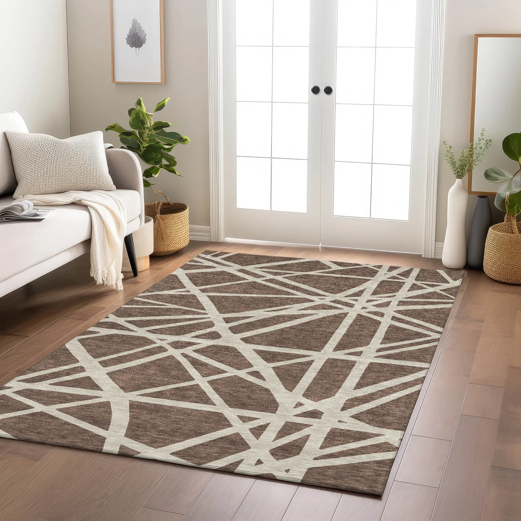 Machine Washable Indoor/ Outdoor Abstract Contemporary Chantille Rug