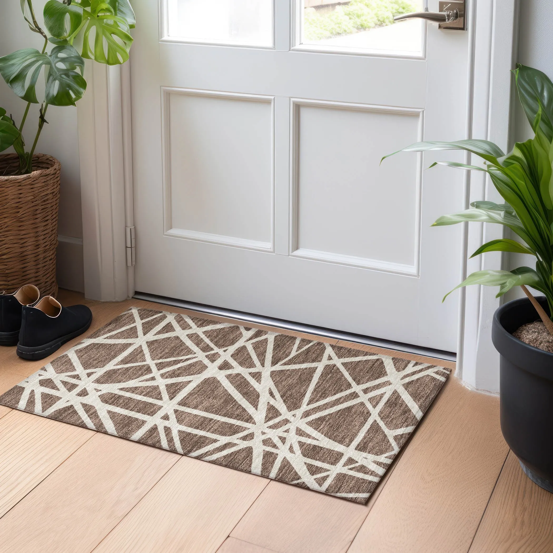 Machine Washable Indoor/ Outdoor Abstract Contemporary Chantille Rug