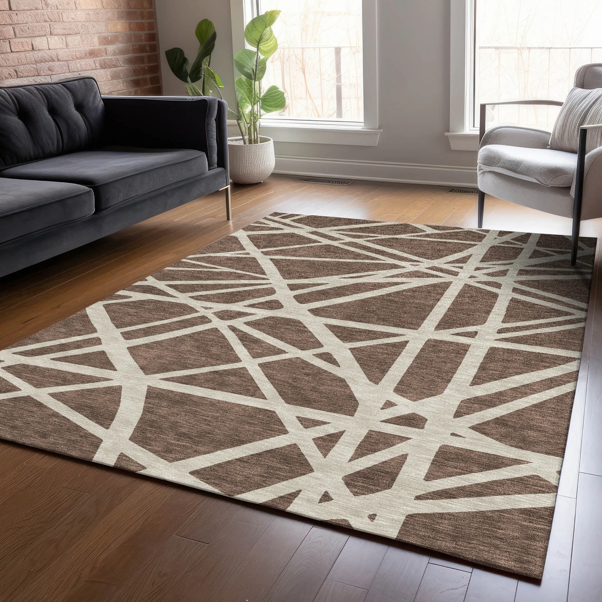 Machine Washable Indoor/ Outdoor Abstract Contemporary Chantille Rug