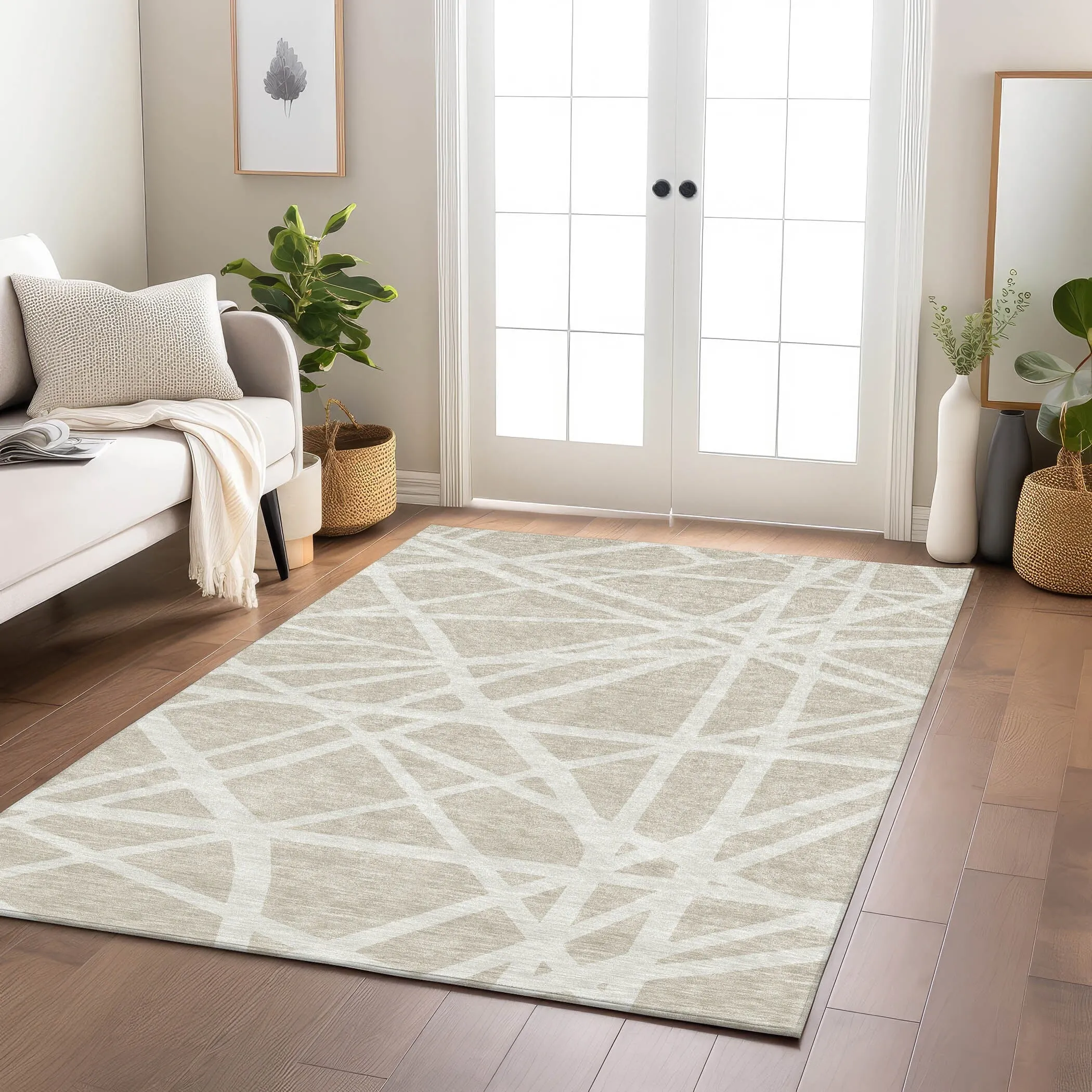 Machine Washable Indoor/ Outdoor Abstract Contemporary Chantille Rug