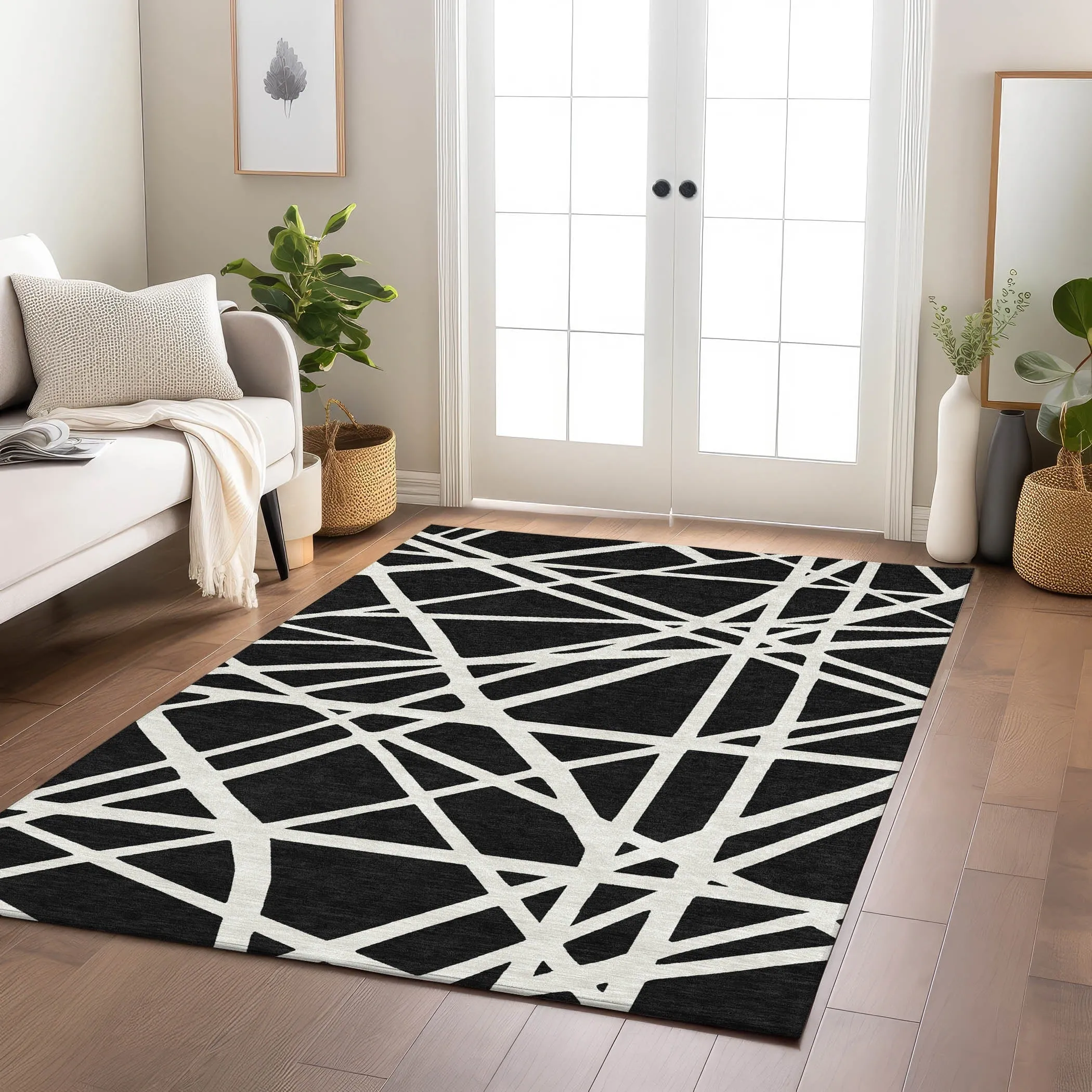 Machine Washable Indoor/ Outdoor Abstract Contemporary Chantille Rug