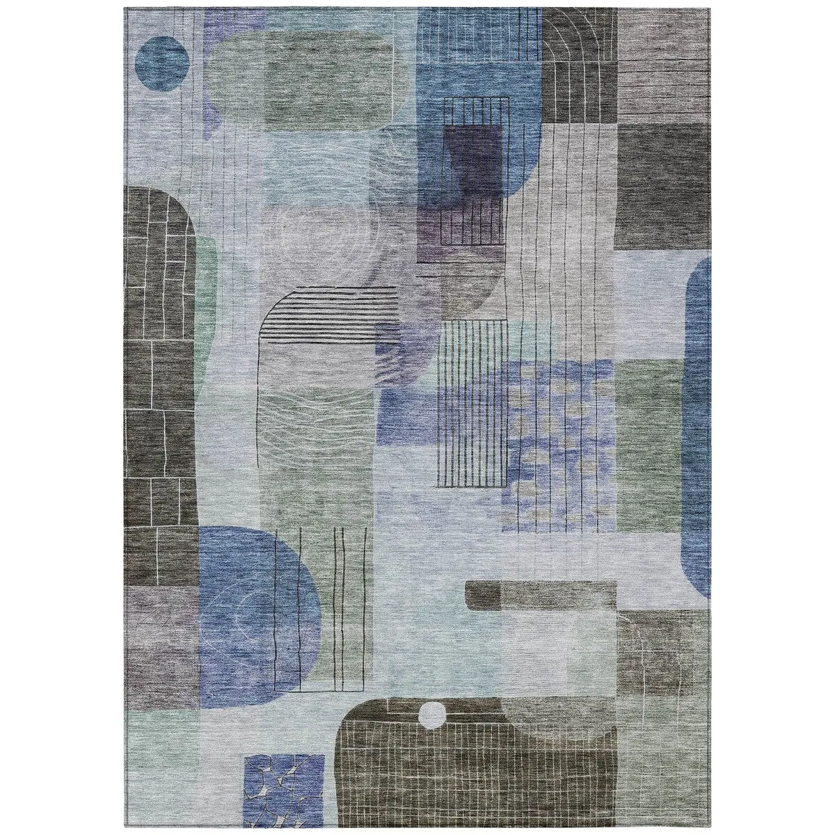 Machine Washable Indoor/ Outdoor Abstract Contemporary Chantille Rug