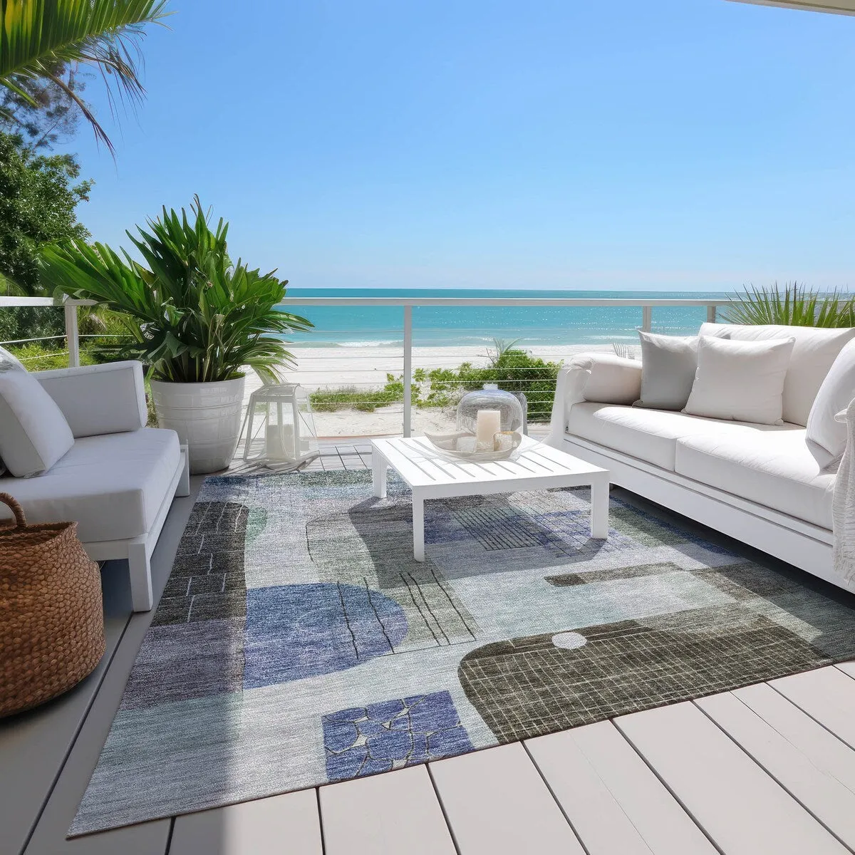 Machine Washable Indoor/ Outdoor Abstract Contemporary Chantille Rug