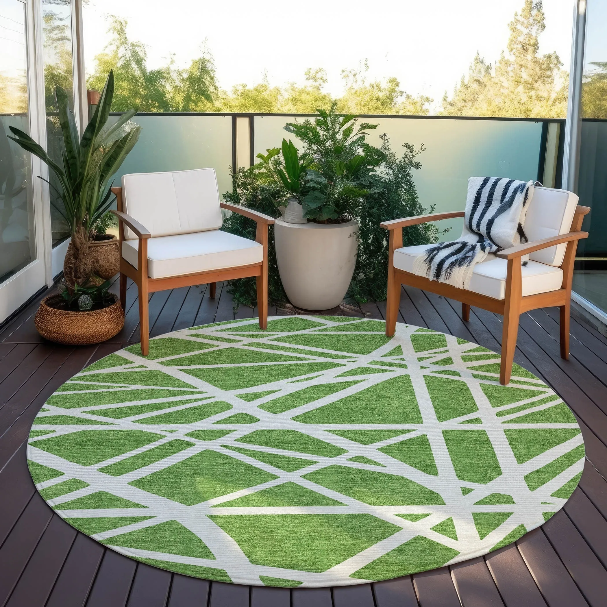 Machine Washable Indoor/ Outdoor Abstract Contemporary Chantille Rug