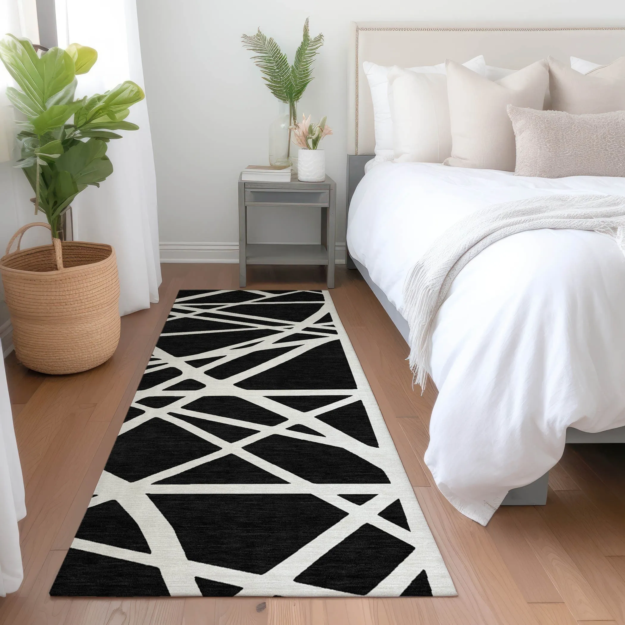 Machine Washable Indoor/ Outdoor Abstract Contemporary Chantille Rug