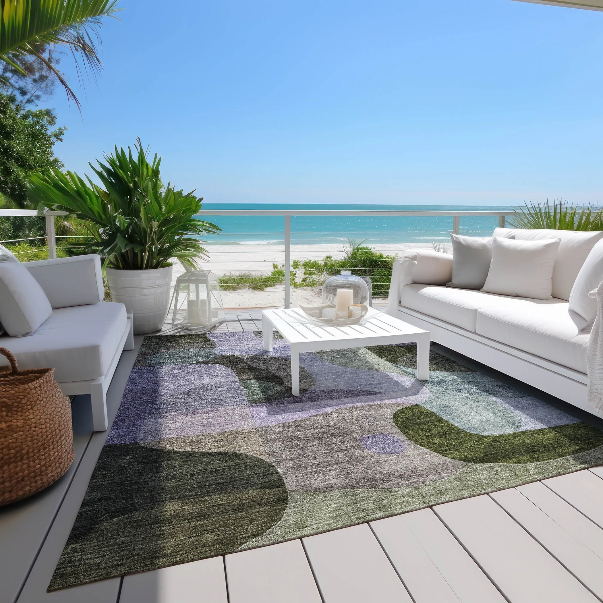 Machine Washable Indoor/ Outdoor Abstract Contemporary Chantille Rug