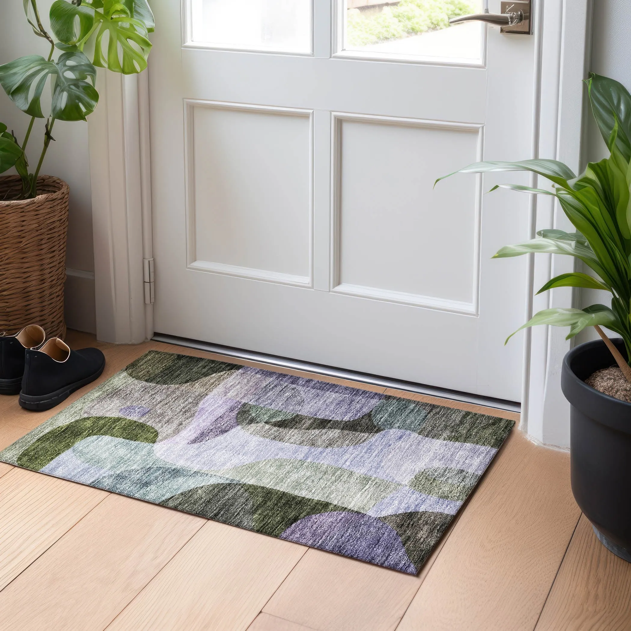 Machine Washable Indoor/ Outdoor Abstract Contemporary Chantille Rug