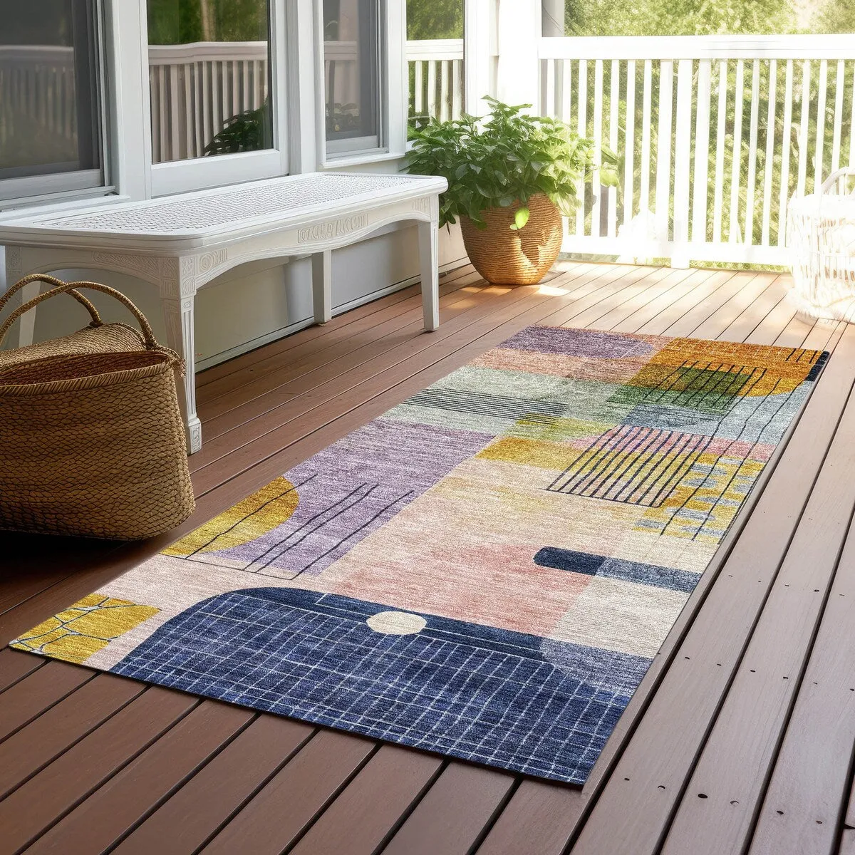 Machine Washable Indoor/ Outdoor Abstract Contemporary Chantille Rug