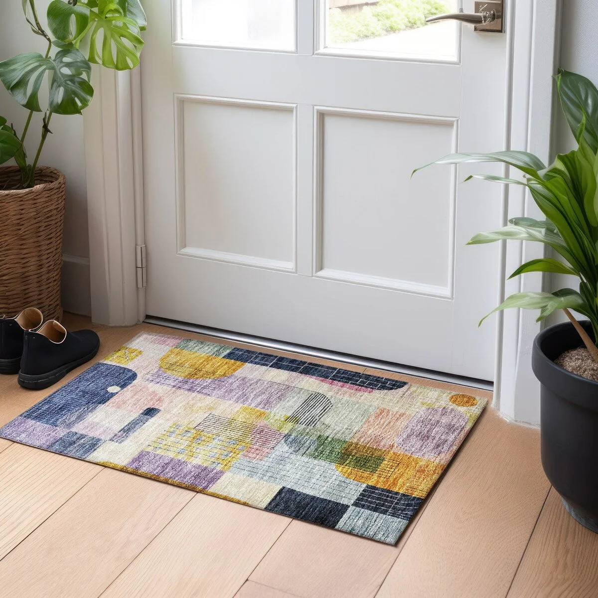 Machine Washable Indoor/ Outdoor Abstract Contemporary Chantille Rug