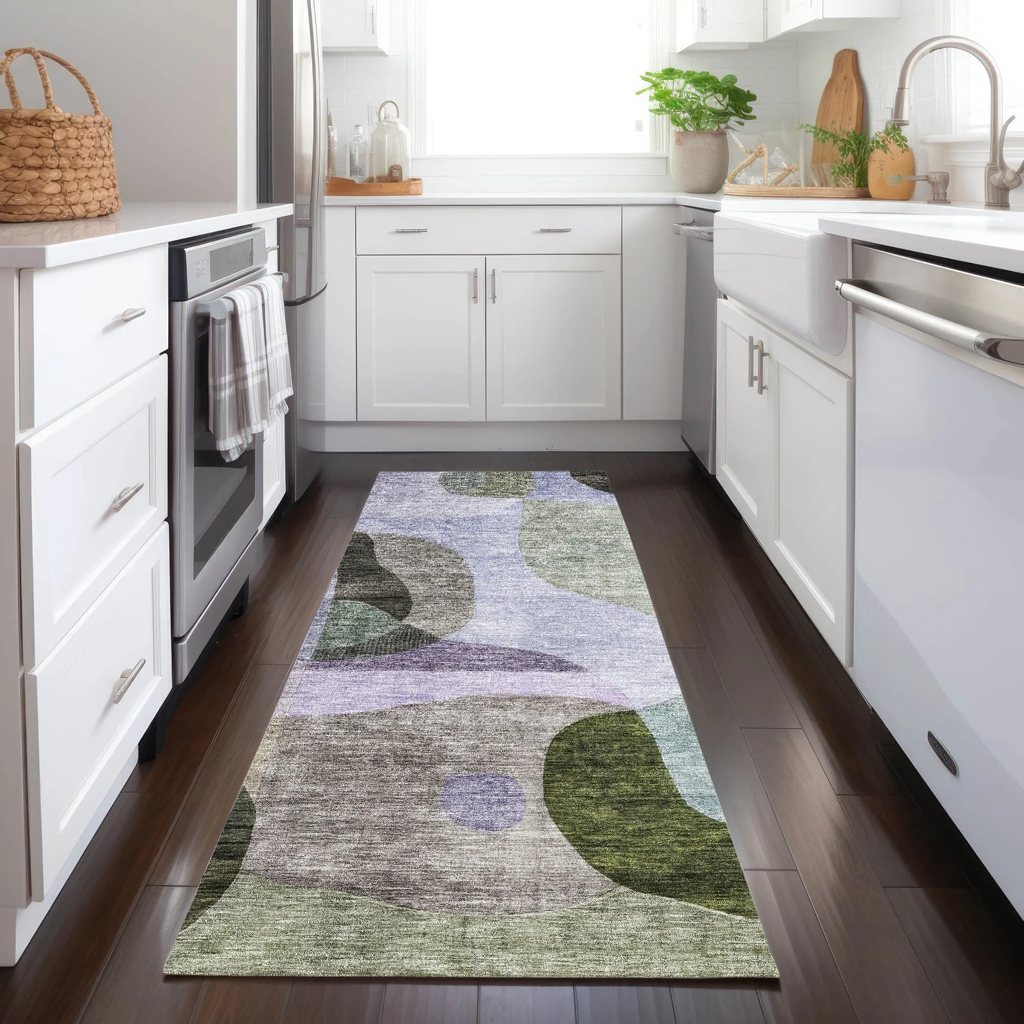 Machine Washable Indoor/ Outdoor Abstract Contemporary Chantille Rug