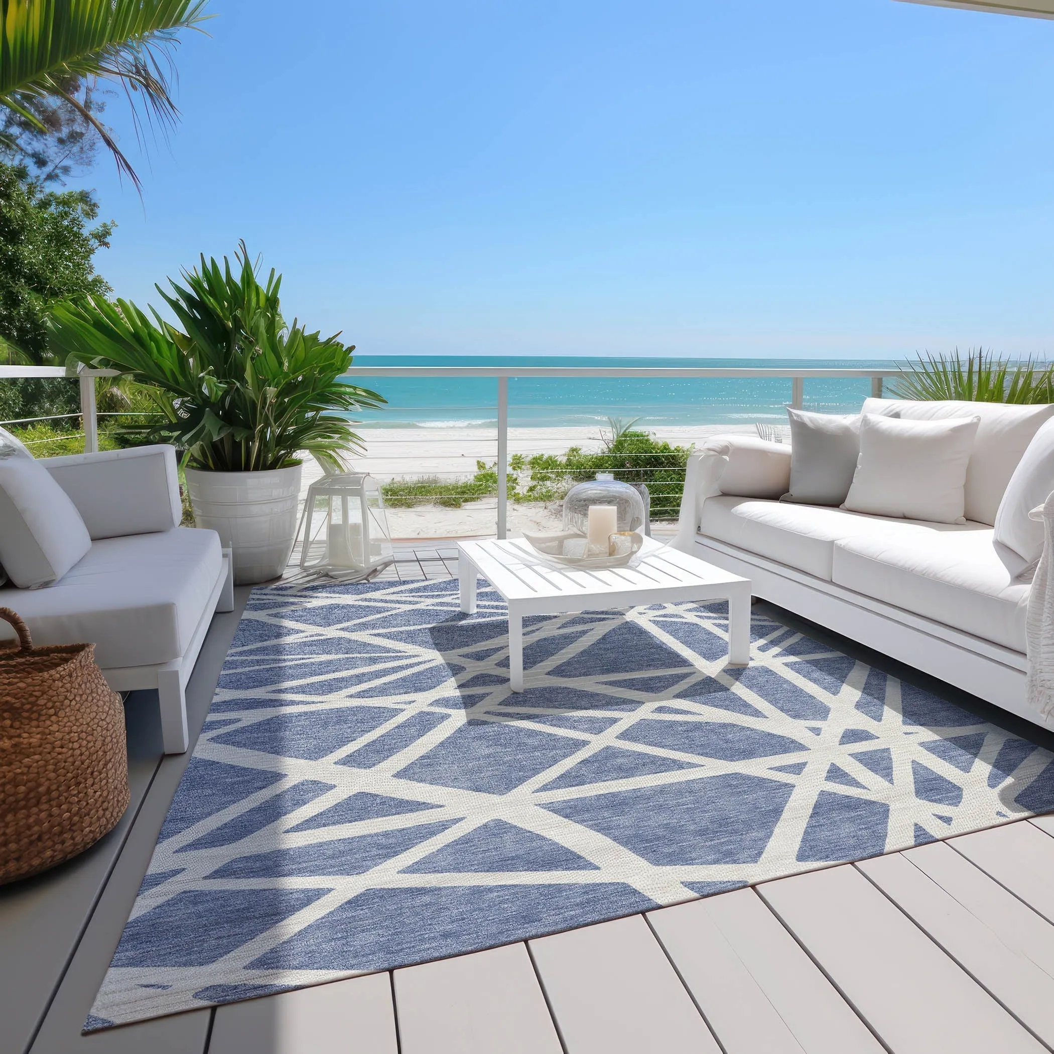 Machine Washable Indoor/ Outdoor Abstract Contemporary Chantille Rug