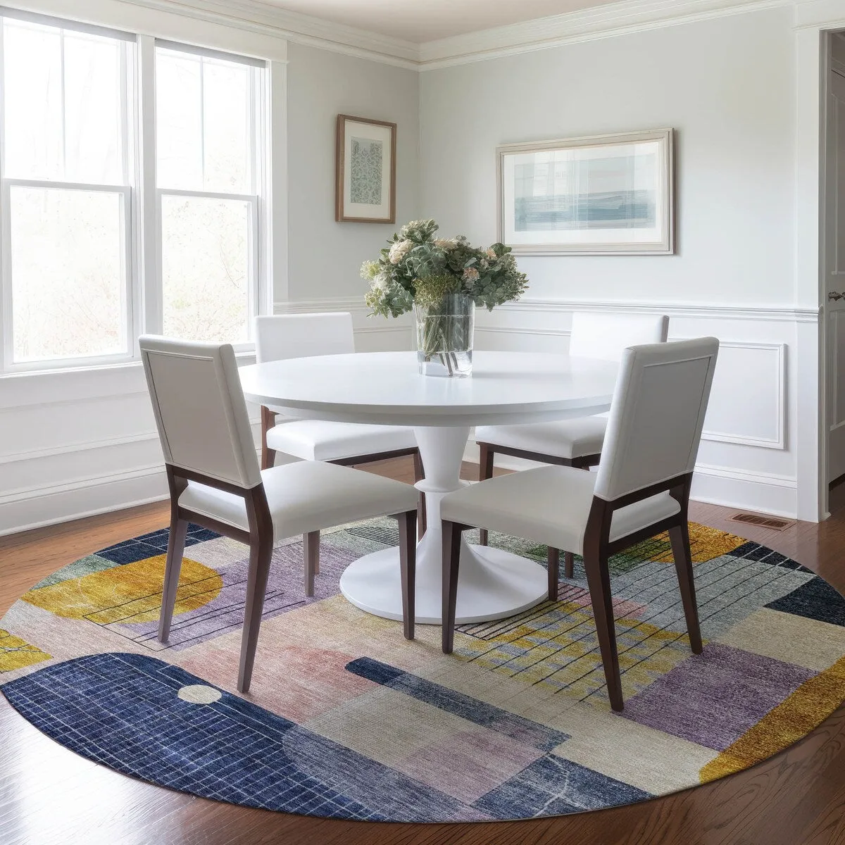 Machine Washable Indoor/ Outdoor Abstract Contemporary Chantille Rug