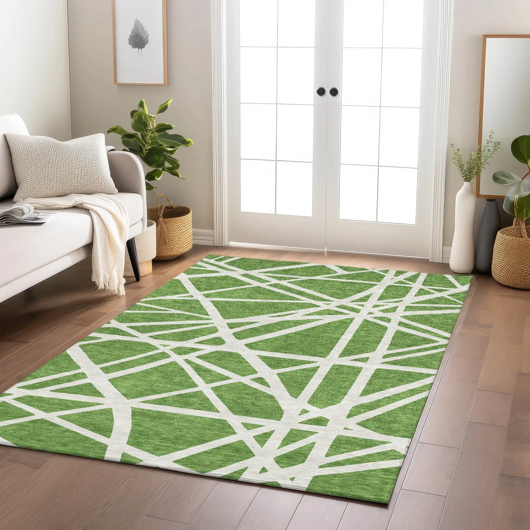Machine Washable Indoor/ Outdoor Abstract Contemporary Chantille Rug