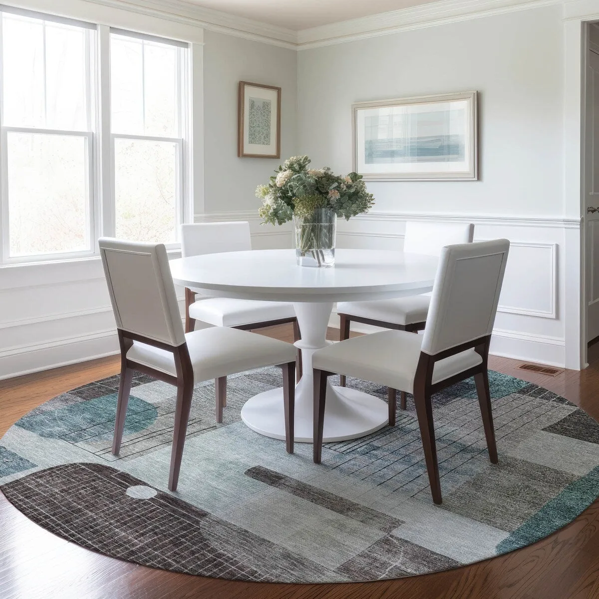 Machine Washable Indoor/ Outdoor Abstract Contemporary Chantille Rug
