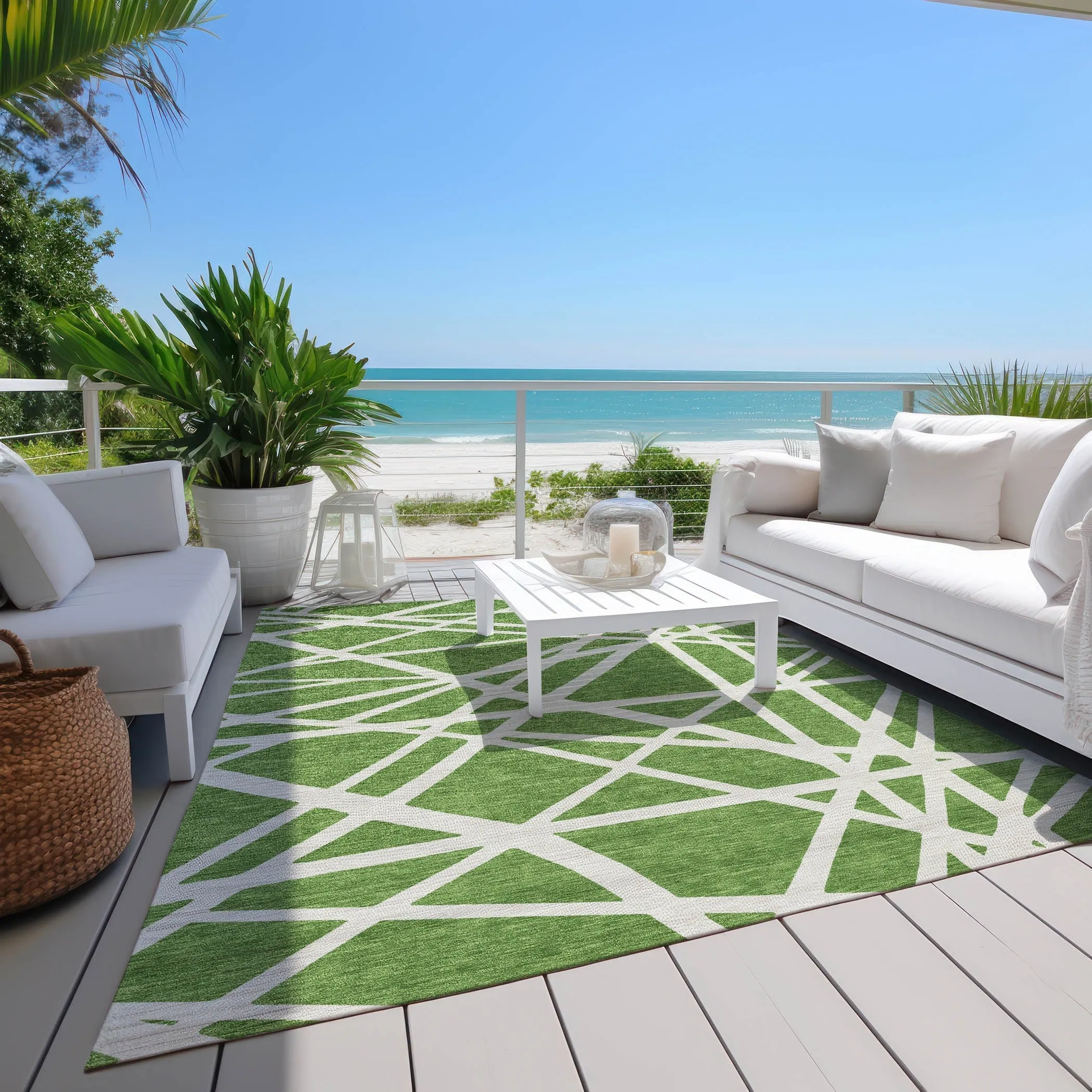 Machine Washable Indoor/ Outdoor Abstract Contemporary Chantille Rug