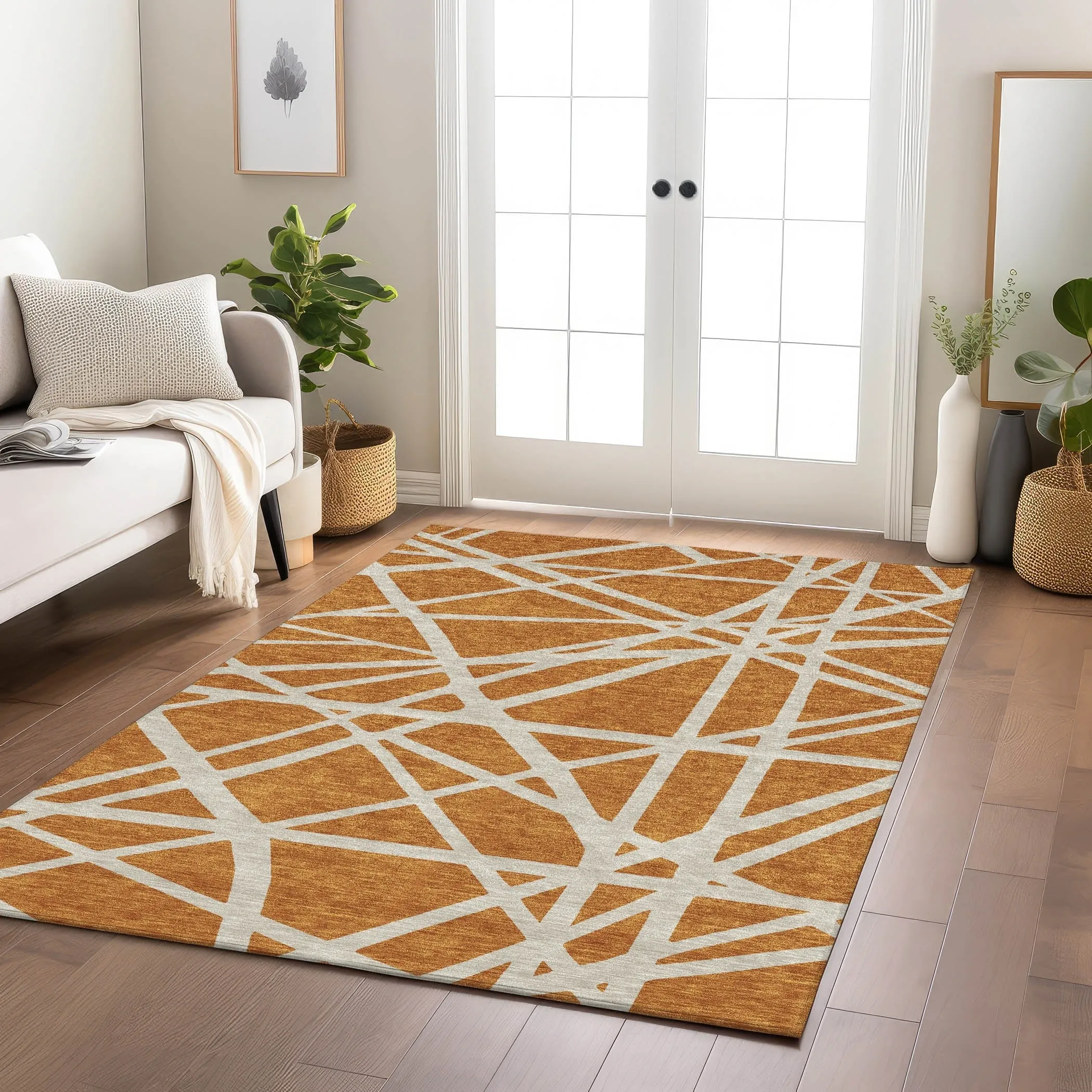 Machine Washable Indoor/ Outdoor Abstract Contemporary Chantille Rug