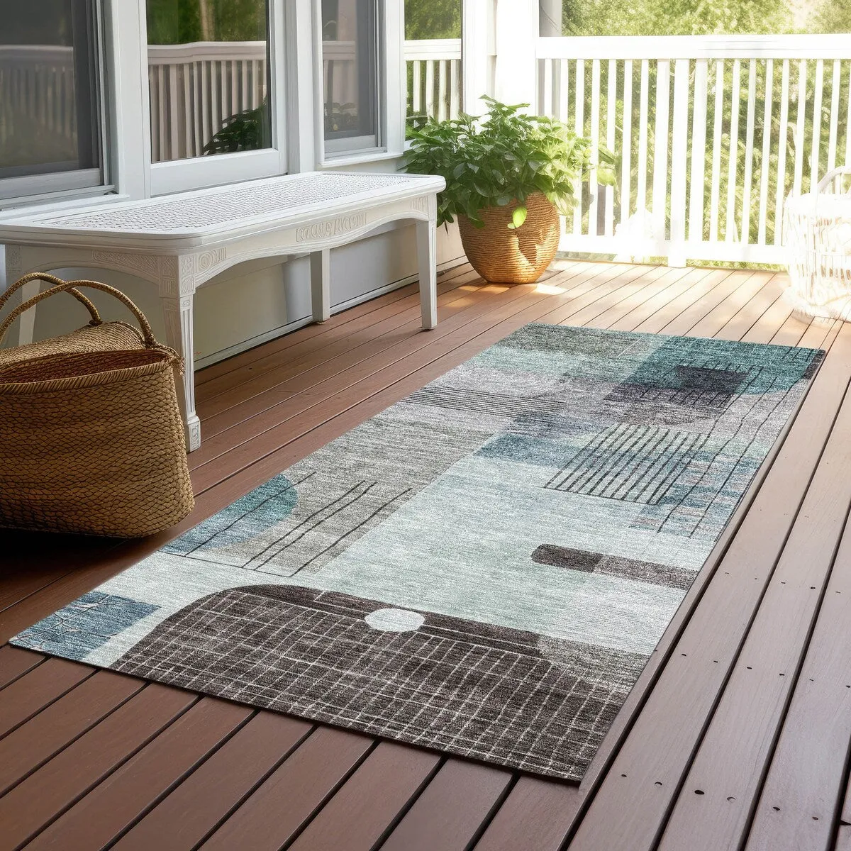 Machine Washable Indoor/ Outdoor Abstract Contemporary Chantille Rug
