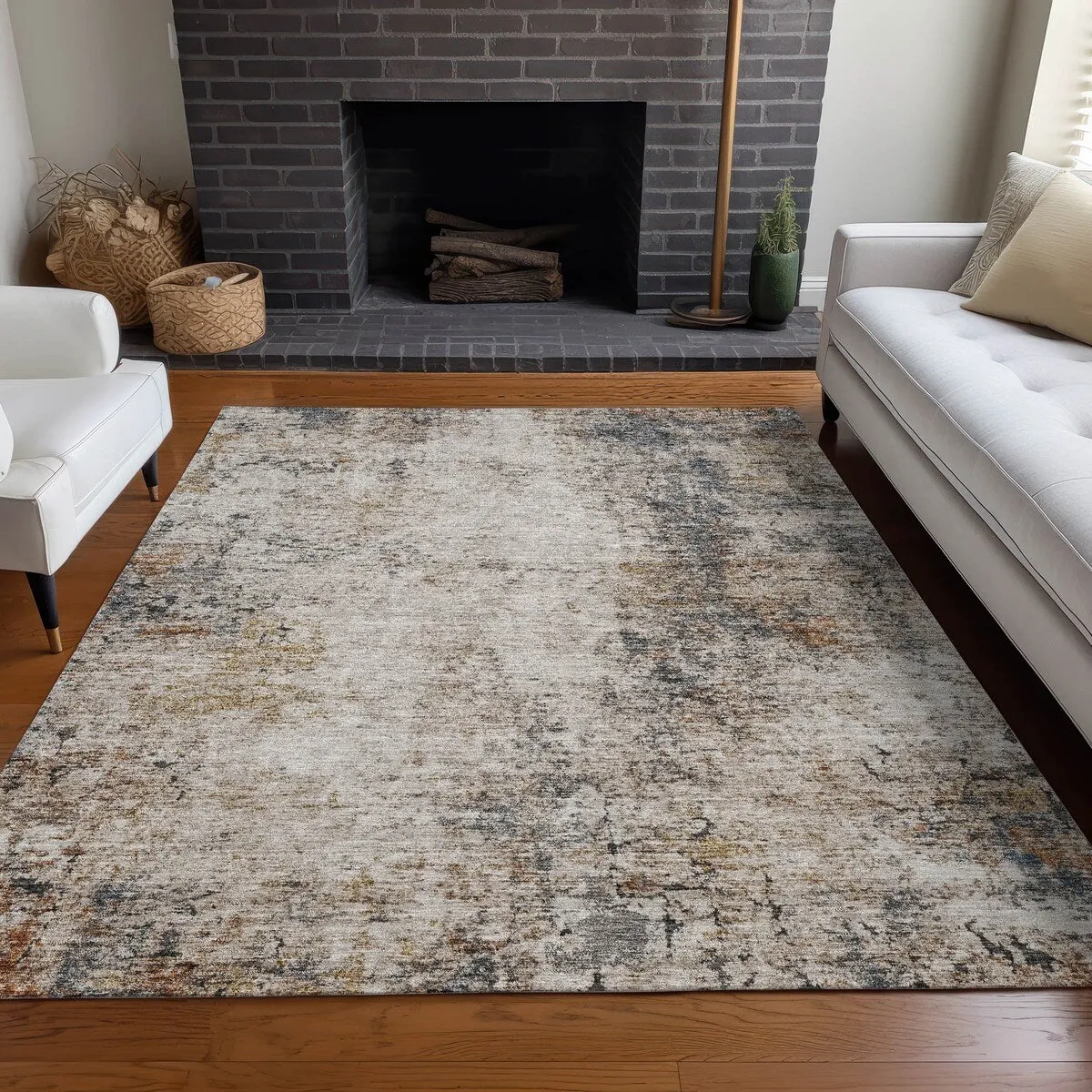 Machine Washable Indoor/ Outdoor Abstract Contemporary Chantille Rug