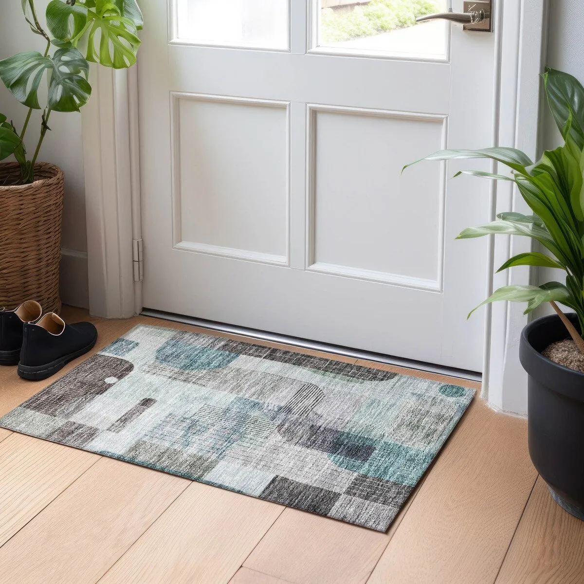 Machine Washable Indoor/ Outdoor Abstract Contemporary Chantille Rug