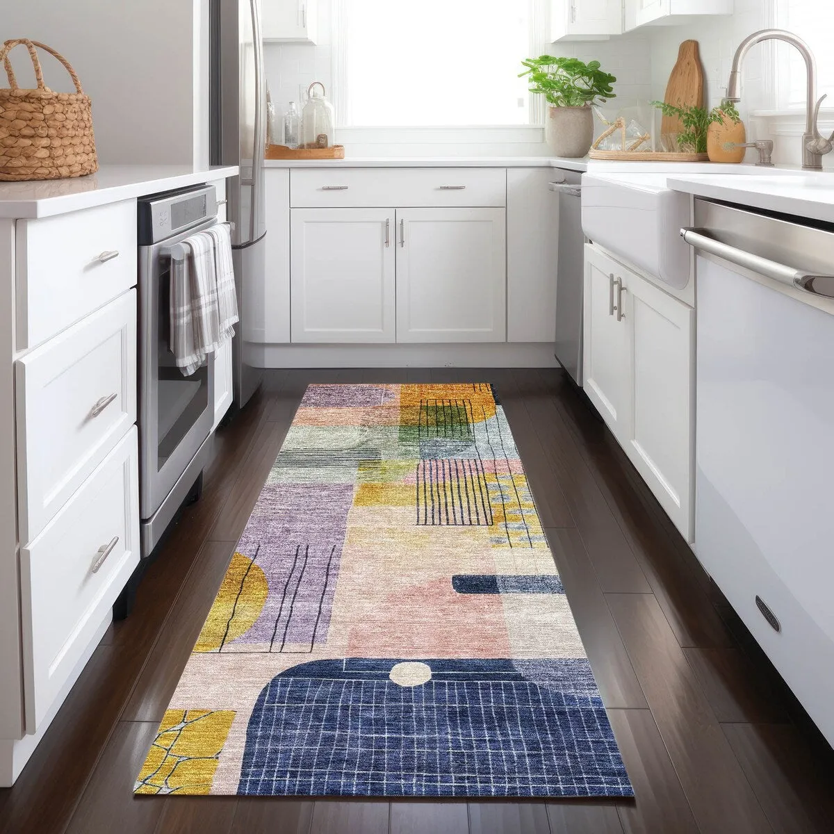 Machine Washable Indoor/ Outdoor Abstract Contemporary Chantille Rug