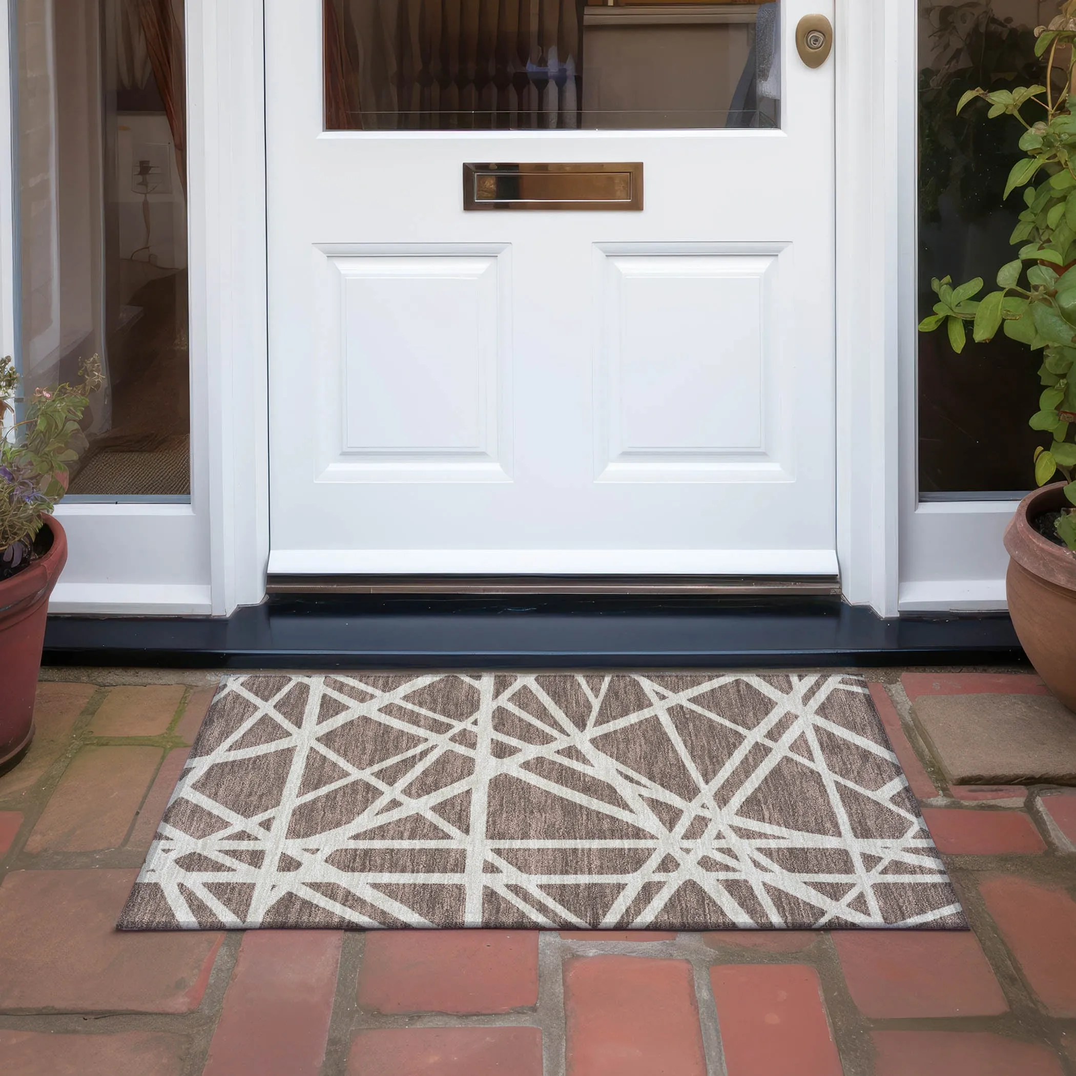 Machine Washable Indoor/ Outdoor Abstract Contemporary Chantille Rug