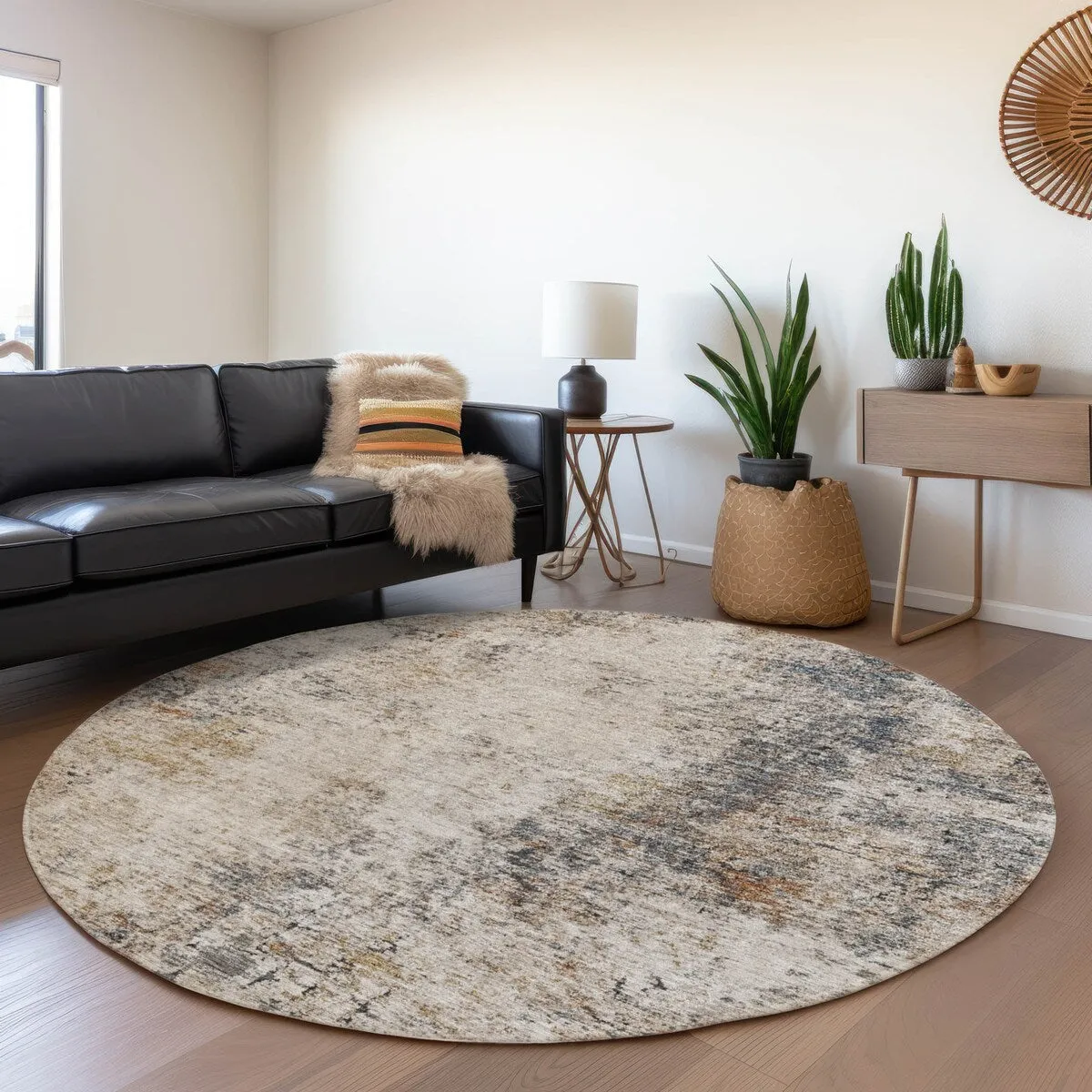Machine Washable Indoor/ Outdoor Abstract Contemporary Chantille Rug