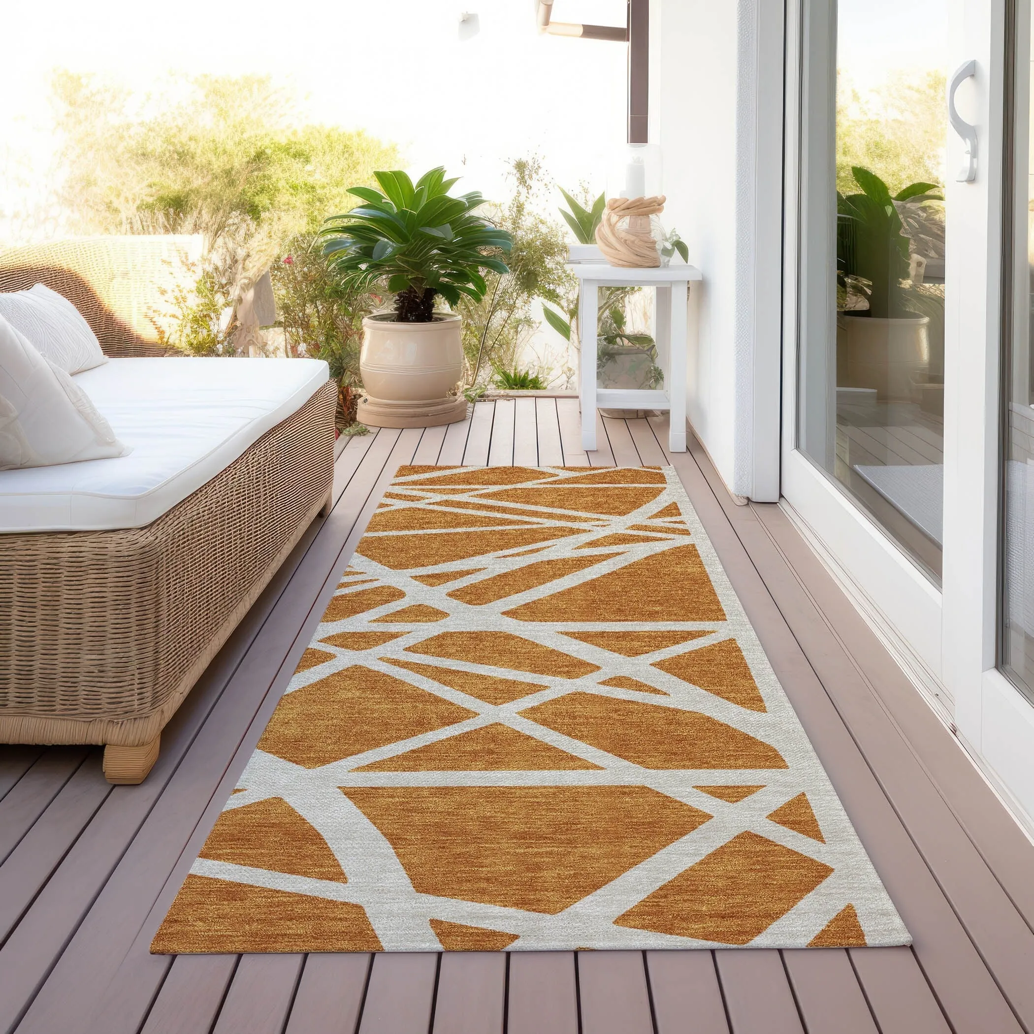 Machine Washable Indoor/ Outdoor Abstract Contemporary Chantille Rug