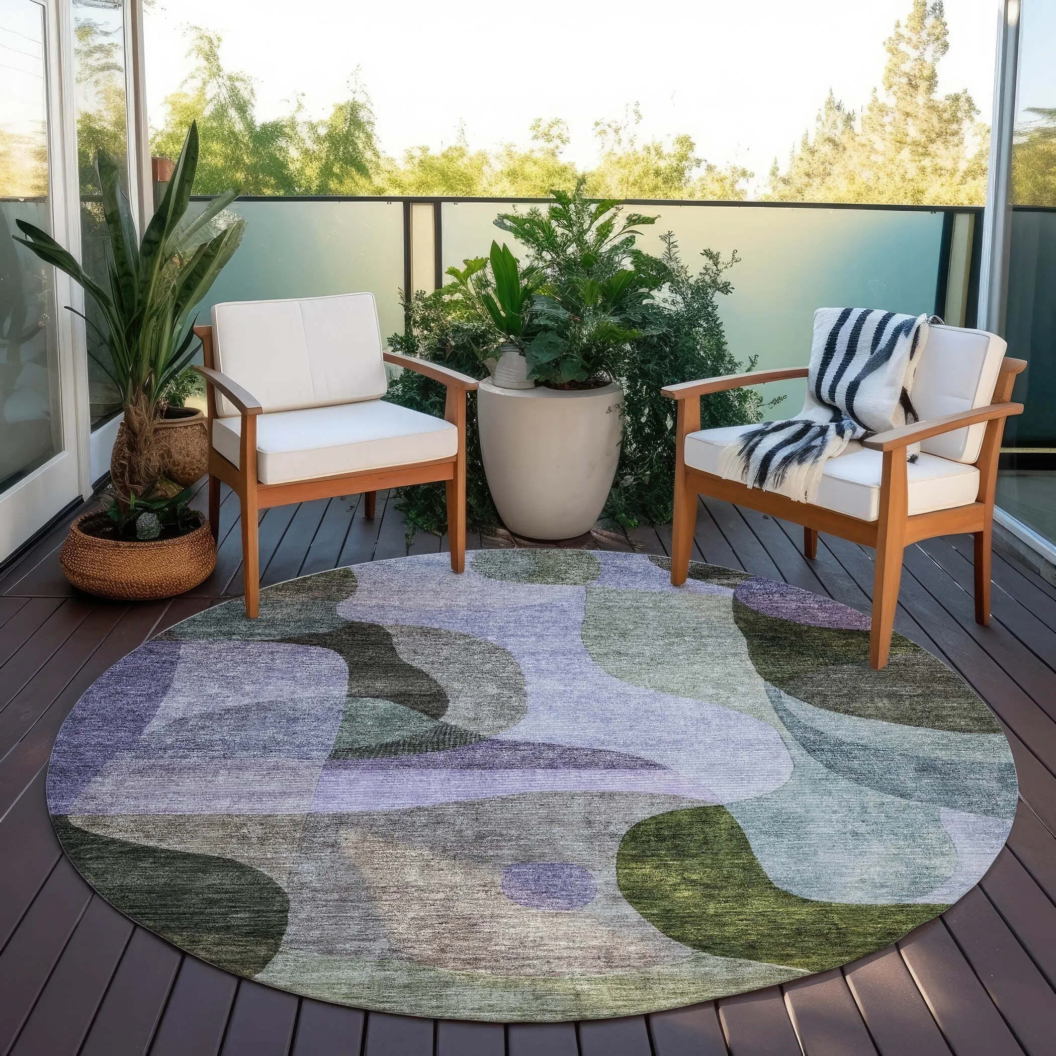 Machine Washable Indoor/ Outdoor Abstract Contemporary Chantille Rug