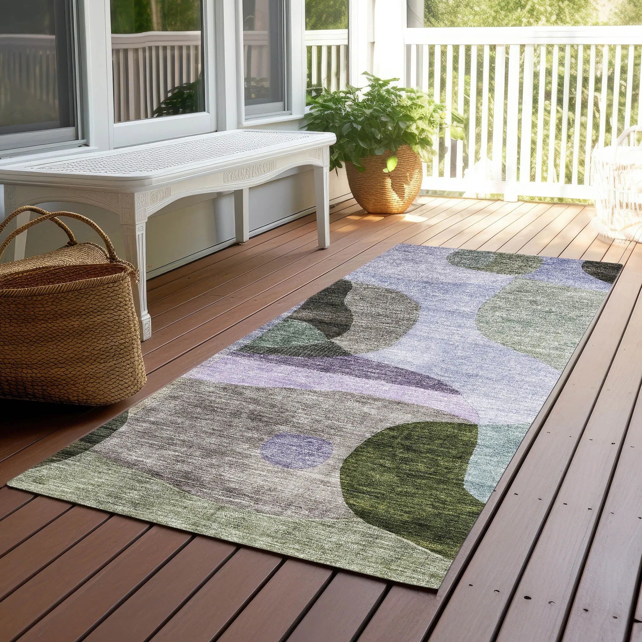 Machine Washable Indoor/ Outdoor Abstract Contemporary Chantille Rug