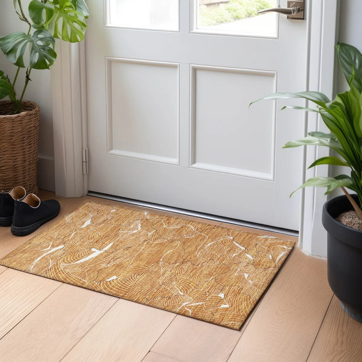 Machine Washable Indoor/ Outdoor Abstract Crackle Chantille Rug