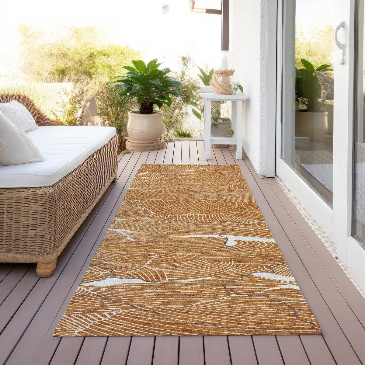 Machine Washable Indoor/ Outdoor Abstract Crackle Chantille Rug