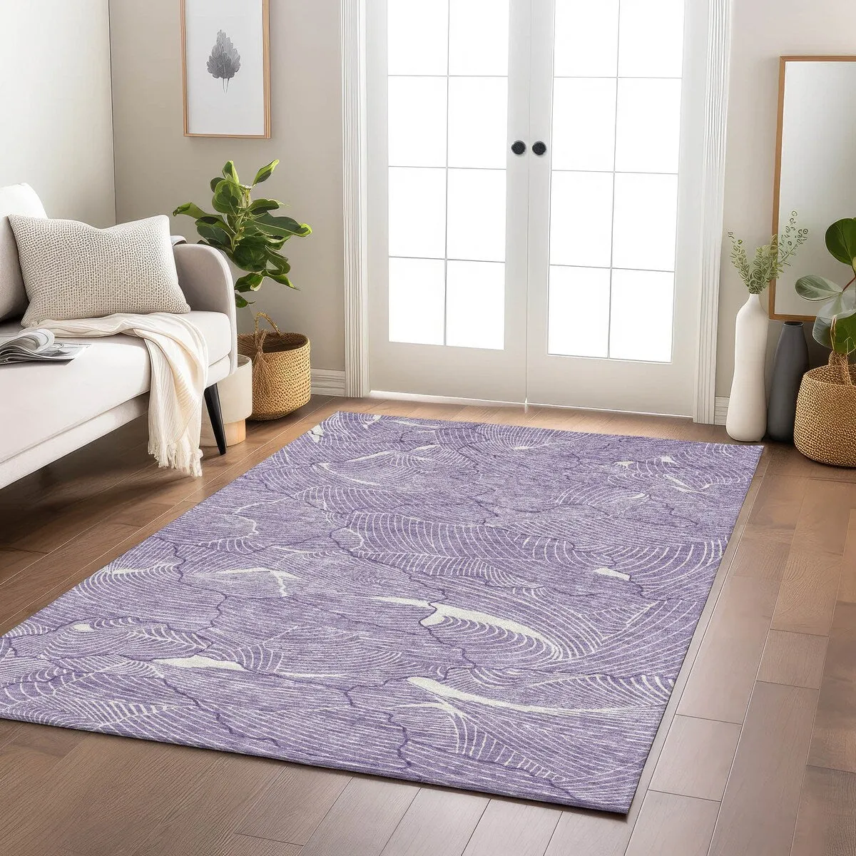 Machine Washable Indoor/ Outdoor Abstract Crackle Chantille Rug