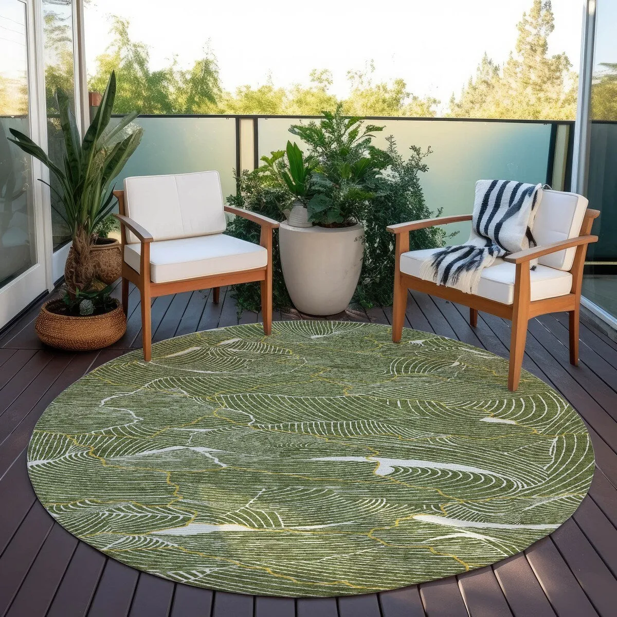 Machine Washable Indoor/ Outdoor Abstract Crackle Chantille Rug
